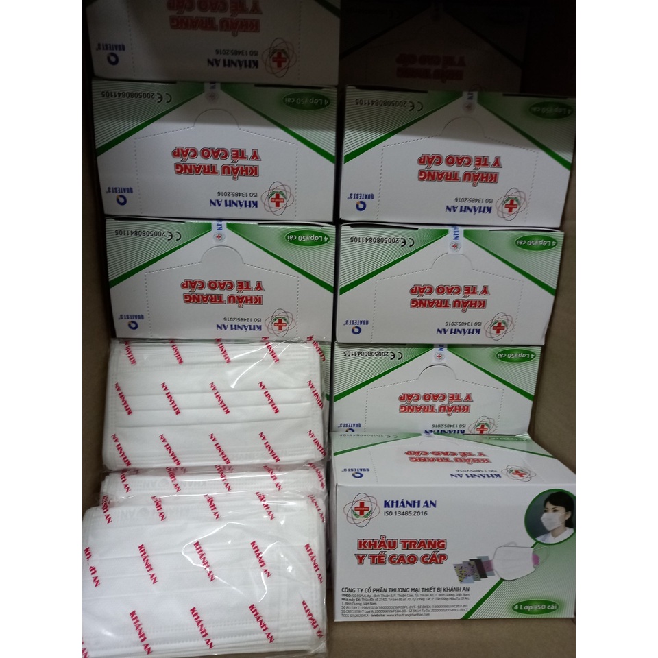 Giá sỉ thùng 50 hộp  khẩu trang y tế 4 lớp KHANH AN màu trắng (được mix màu theo yêu cầu của khach :màu xanh, xám, tắng)