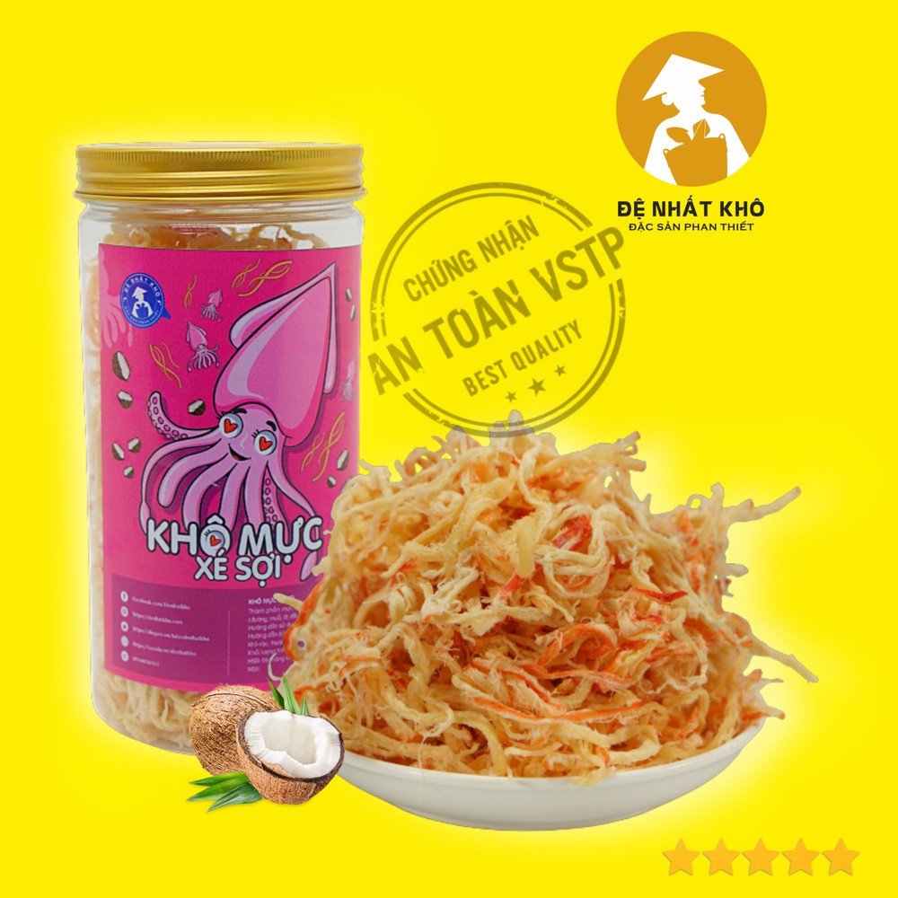 Mực Hấp Nước Dừa Xé Sợi 215g Đệ Nhất Khô, đồ ăn vặt vừa ngon vừa rẻ, Đặc Sản Phan Thiết