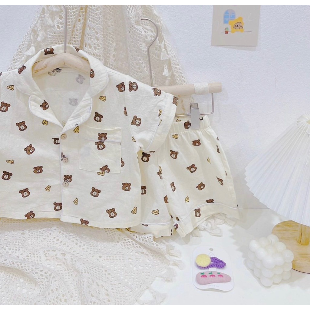 Set bộ cộc tay pijama cho bé trai bé gái họa tiết gấu từ (2-6y) TheBossBabyVN