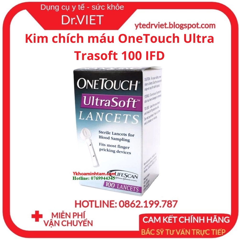 Kim chích máu OneTouch Ultra Trasoft 100 IFD - Thiết kế đầu vát kim cương, giảm đau, lấy máu dễ dàng, an toàn - Drviet