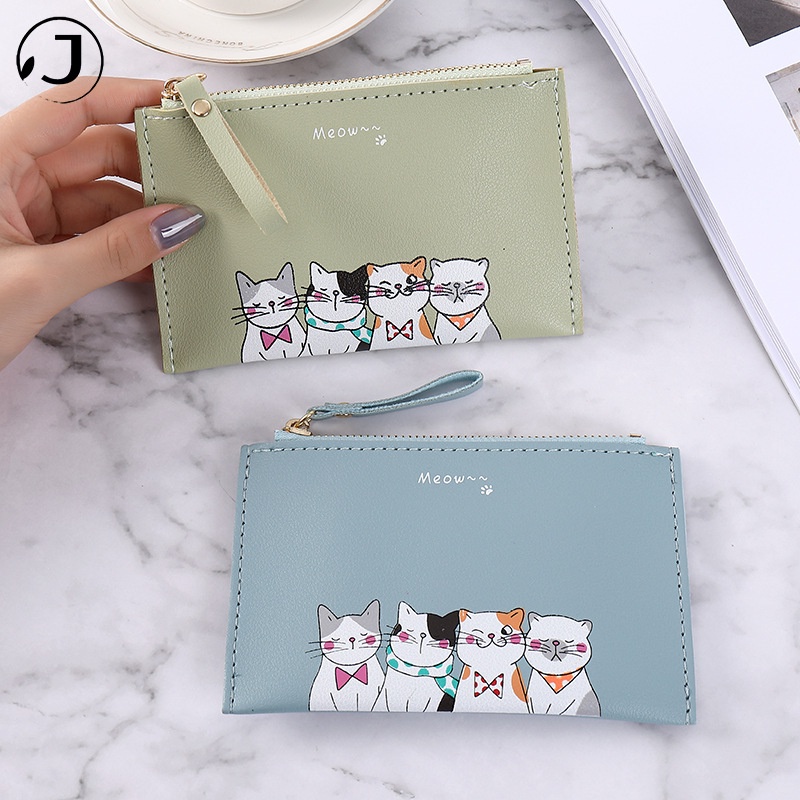 Ví ngắn đựng thẻ có khóa kéo in hoạt hình dễ thương dành cho nữ