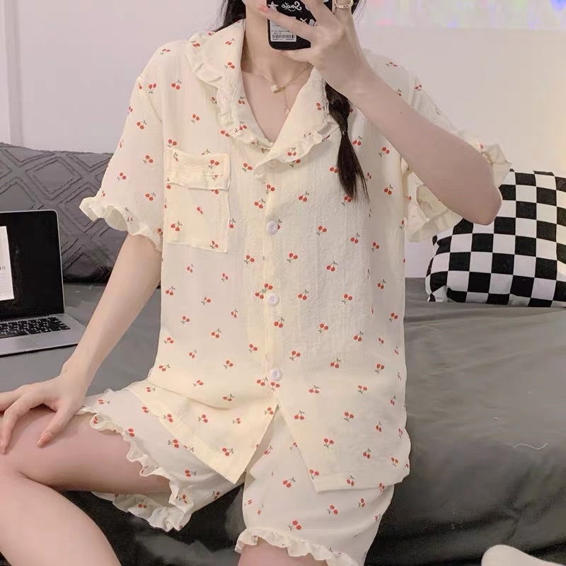 Bộ Ngủ Nữ Mặc Nhà Form Rộng Pyjama Đũi Nhăn Siêu Mát Siêu Dễ Thương m