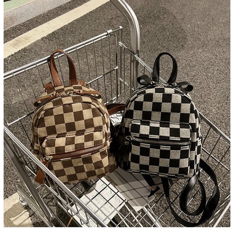 Balo mini hoạ tiết kẻ ổ thời trang kiểu dáng ulzzang siêu xinh