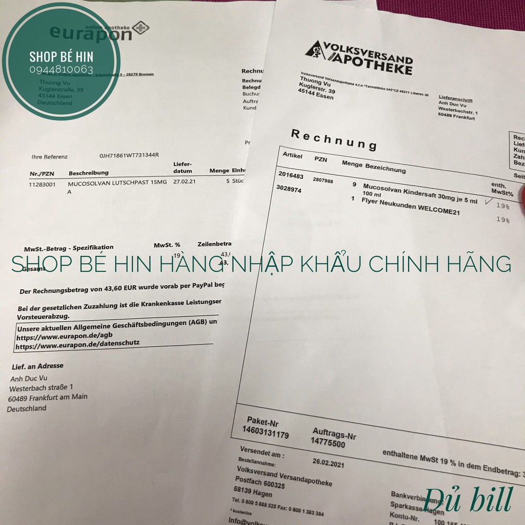 (Đủ Bill) Siro ho Mucosolvan cho bé 100ml và viên ngậm Mucosolvan Đức