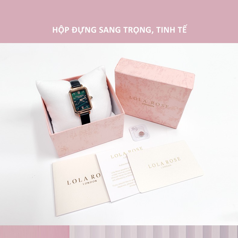 Đồng hồ nữ dây da Lolarose mặt chữ nhật đá malachite may mắn dây đeo thoát hơi tốt LR2136 | BigBuy360 - bigbuy360.vn