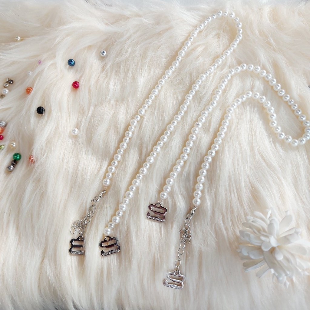 1 đôi dây áo ngọc trai giả màu trắng handmade thời trang