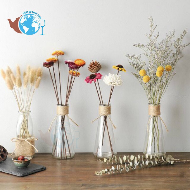 Lọ hoa thủy tinh / Bình hoa thủy tinh tam giác decor tặng kèm 50cm dây dừa trang trí