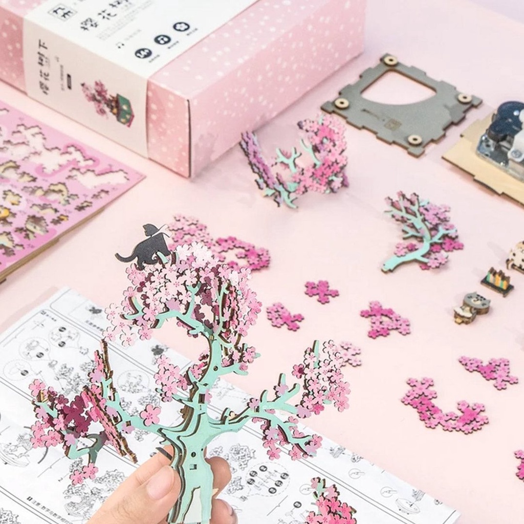 Đồ chơi gỗ thông minh trẻ em, Hộp Nhạc Gỗ Lắp Ráp Mô Hình 3D DIY-Cherry Blossom Tree Robotime - Quà tặng sinh nhật giáng