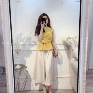 SÉT ÁO SÁT NÁCH VÀNG KÈM QUẦN TƠ LỤA