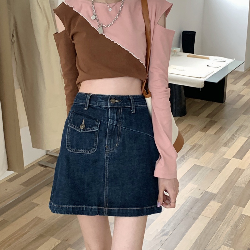 Xiaozhainv Chân váy jean kiểu chữ A lưng cao phong cách mùa hè trẻ trung xinh xắn dành cho nữ | BigBuy360 - bigbuy360.vn