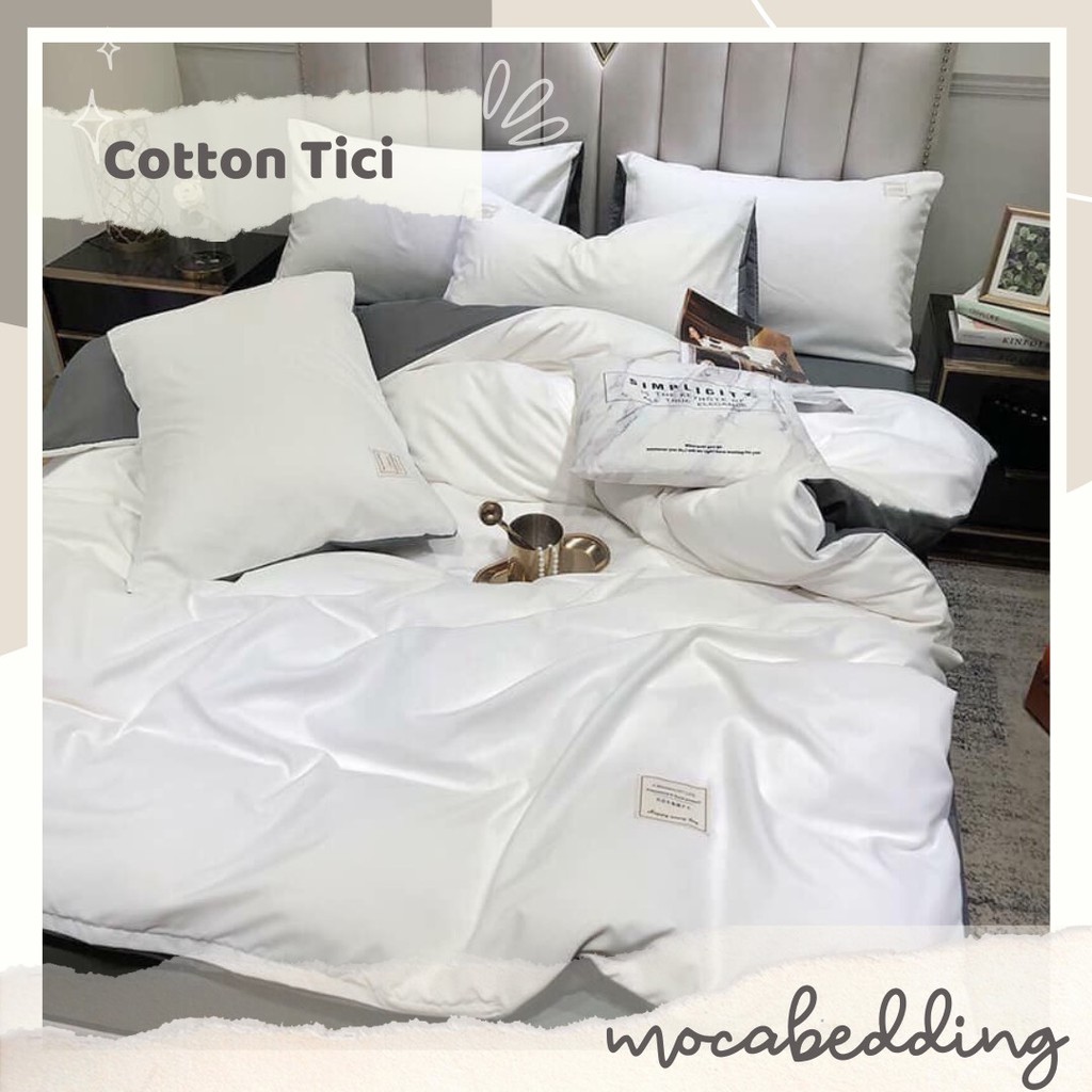 Bộ Chăn Ga Gối Cotton Tici 4 Món - Trắng Ghi