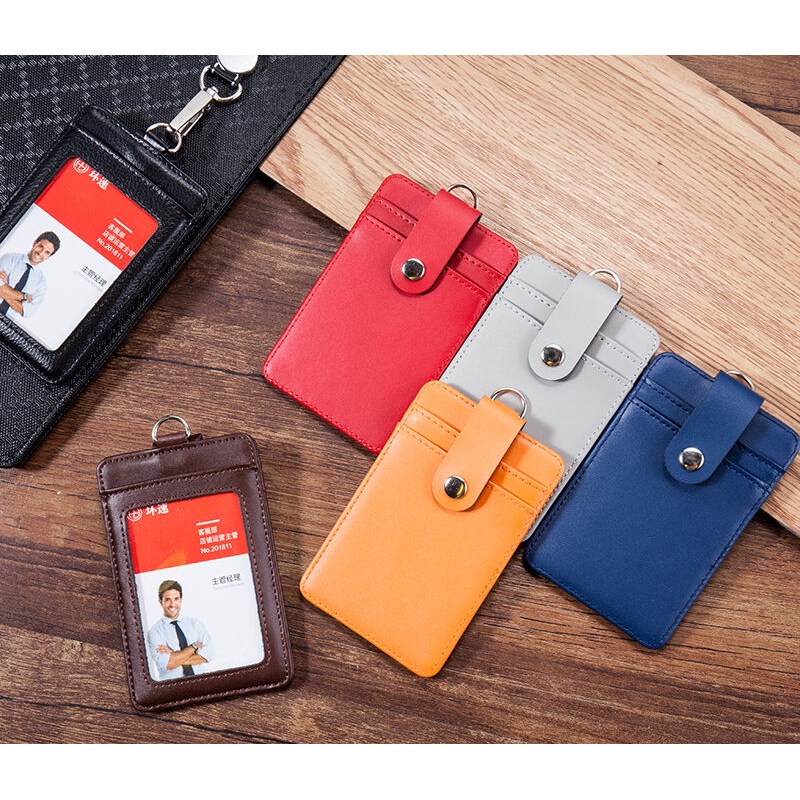 Mới Bao Đựng Thẻ ID Bằng Da Thật Kèm Dây Đeo Nylon 2022 Cho Học Sinh / Nhân Viên Văn Phòng