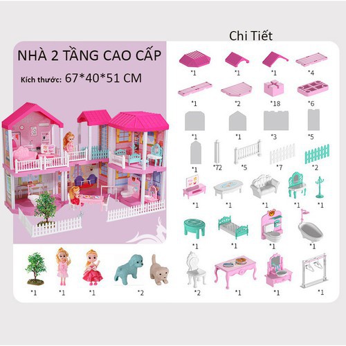 Nhà búp bê cỡ lớn cho bé - Đồ Chơi Lắp Ghép Ngôi Nhà Biệt Thự Búp Bê Xinh Xắn Cho Bé Gái - vt65cb