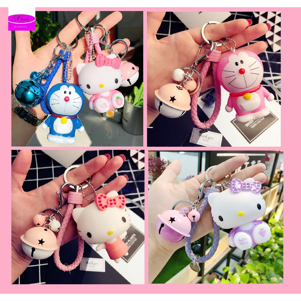 Móc Khóa Chuông Doremon Hello Kitty Móc Khóa Mèo Hoạt Hình Cute