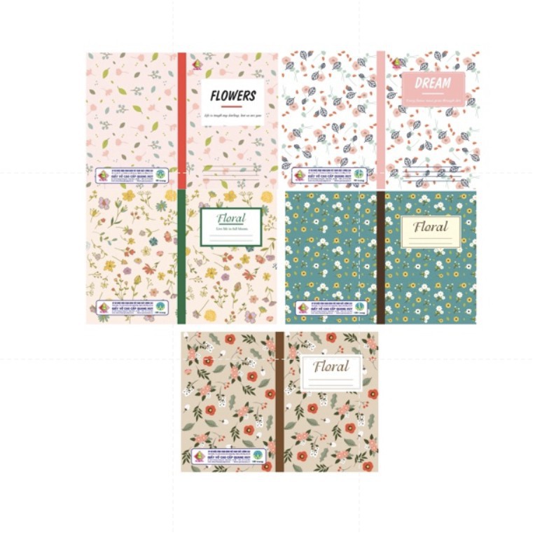 Combo 3 quyển vở kẻ ngang Ivory QUANG HUY 100 trang mẫu HOA, tập sổ giấy bookmark