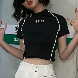 [Sẵn] Croptop body nữ slimfit  phản quang chữ cute thể thao gym techwear sành điệu
