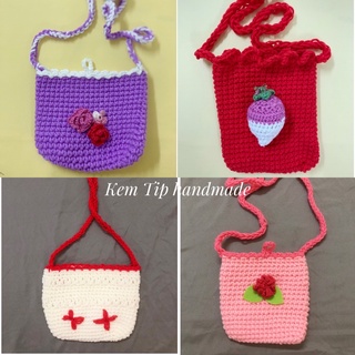 Túi cho bé gái, túi len tự đan, túi len hàng thiết kế móc len bằng tay
