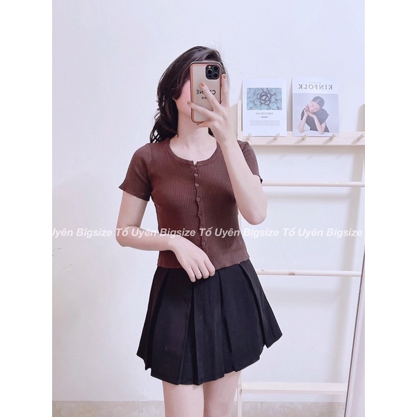 (T.U Bigsize 50-80kg) Áo Croptop Sơ Mi Cộc Tay Cổ Tròn Bổ Trụ V Hàng QC