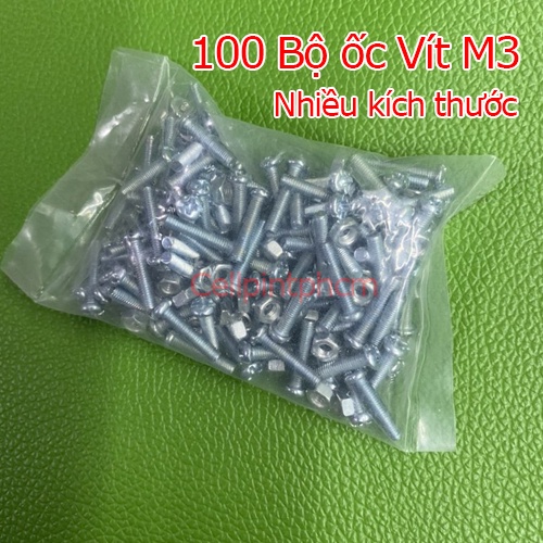 Gói 100 Bộ ốc + Vít M3 nhiều kích thước