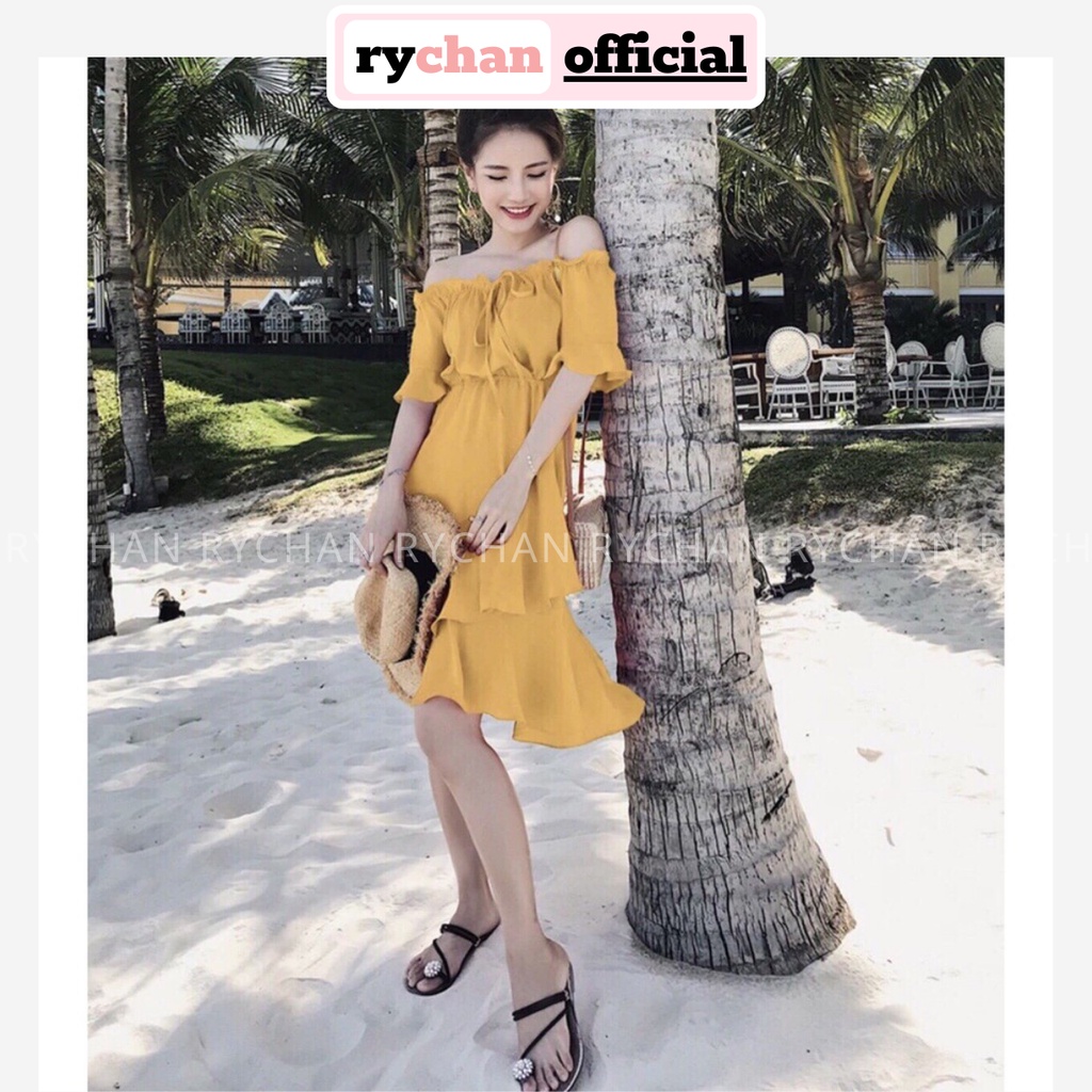 Đầm Xòe Đuôi Cá Trễ Vai Lai Bèo Đi Biển - DX553