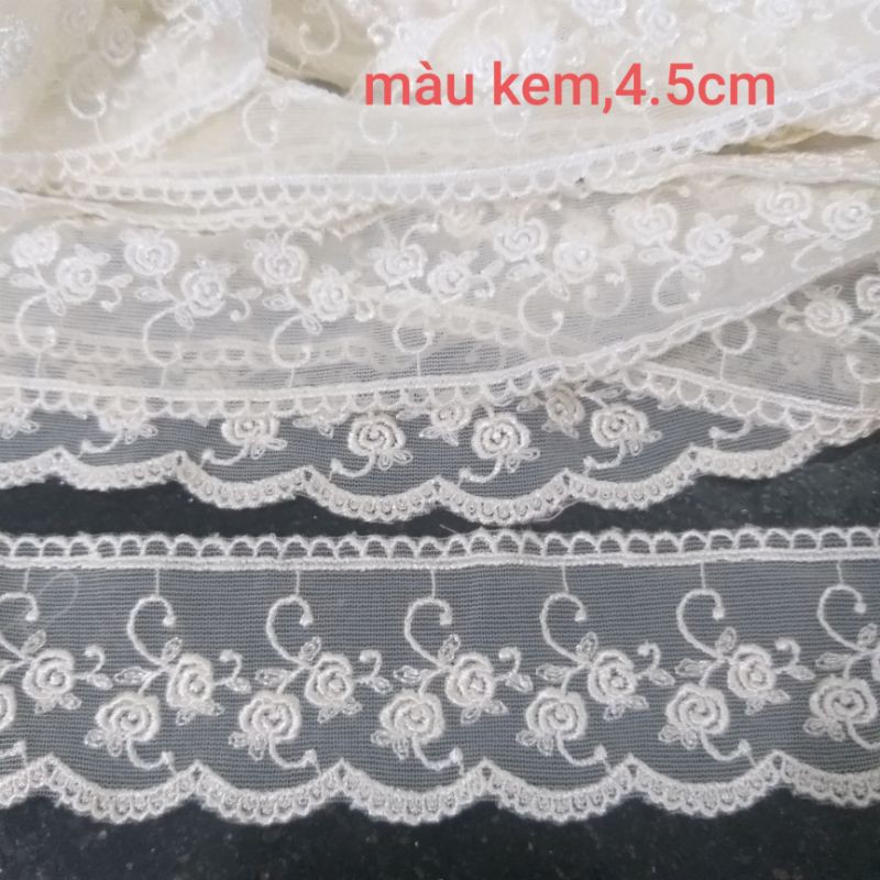 Ren lưới thêu , màu kem , size từ 1.4cm đến 7cm