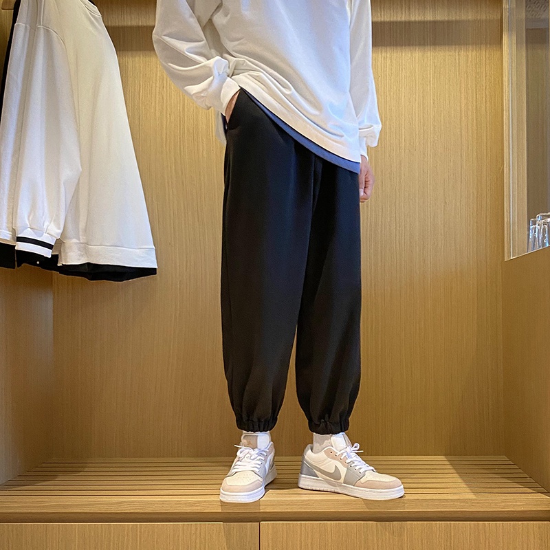 Quần dài thể thao dáng rộng màu trơn thời trang xuân thu phong cách Hàn Quốc cho nam