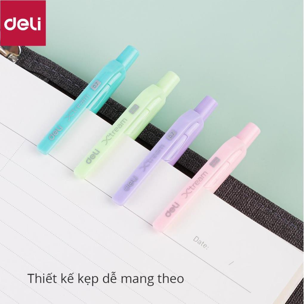 Bút bi bấm ngòi 0.7mm mực xanh Deli - màu sắc theo lựa chọn - 1 chiếc - EQ199-BL [Deli]