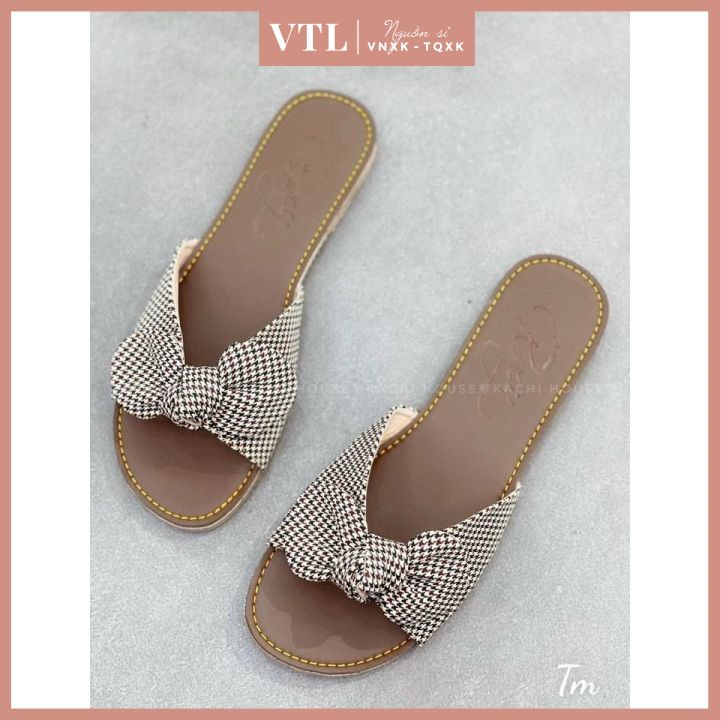 Dép bệt caro nơ nâu thời trang