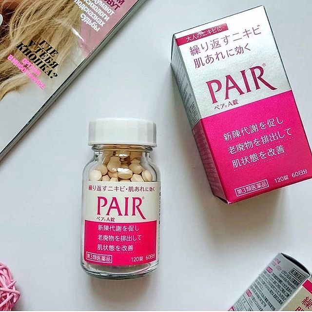 Vỏ hộp để đựng viên uống Pair A giảm mụn bọc, mụn viêm, mụn trứng cá, mụn cám Nhật Bản 120 viên 60 ngày