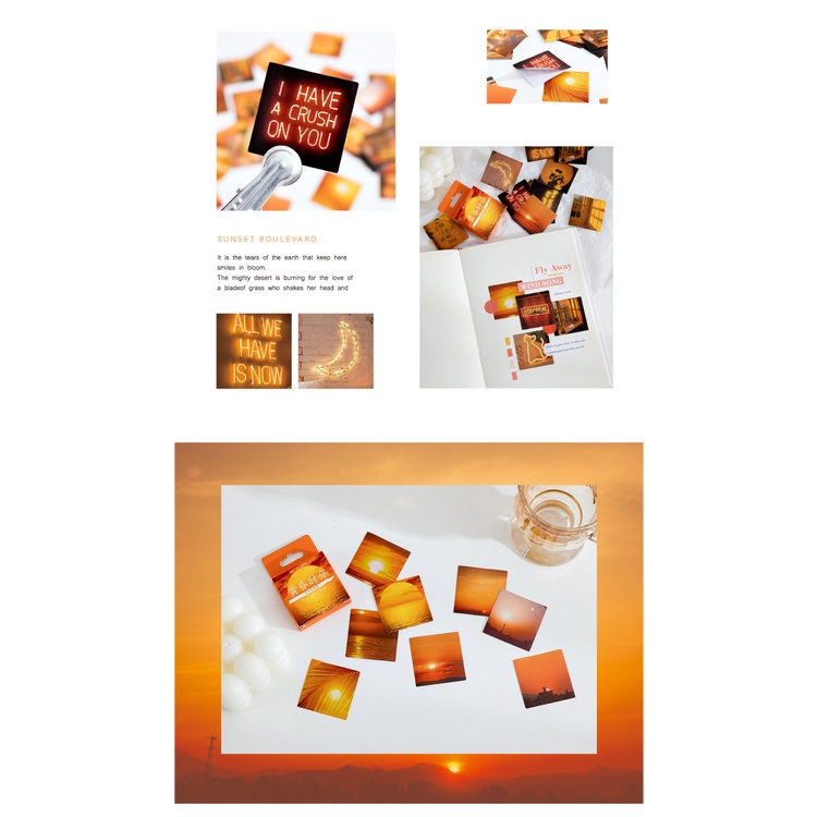 Hộp 46 Miếng Dán Sticker Trang Trí Tường Hình Phong Cảnh Hoàng Hôn Box Sticker ST304