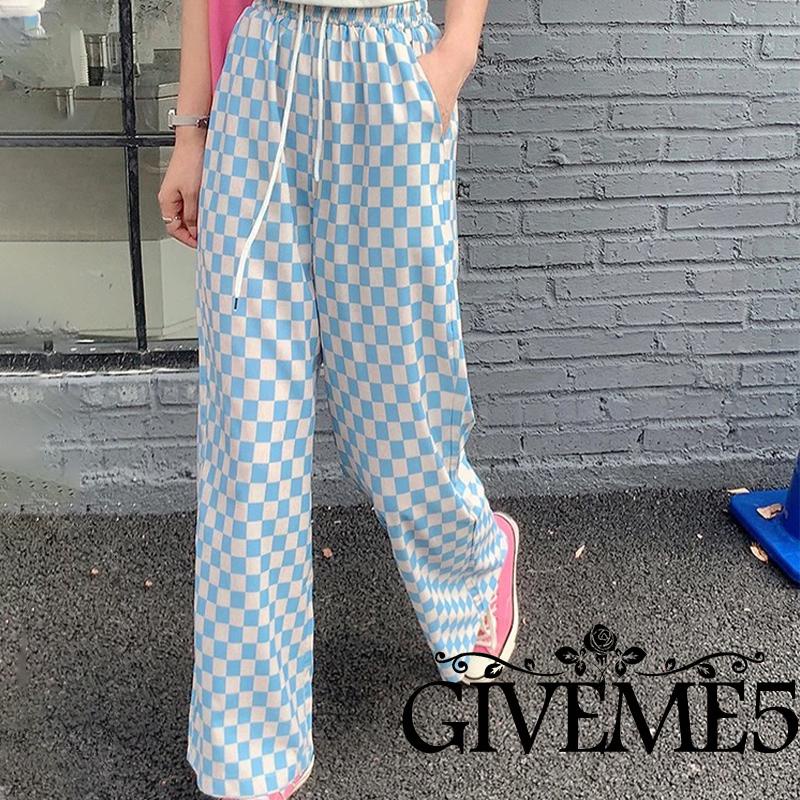 Quần dài ống rộng họa tiết ca rô thời trang dành cho nữ