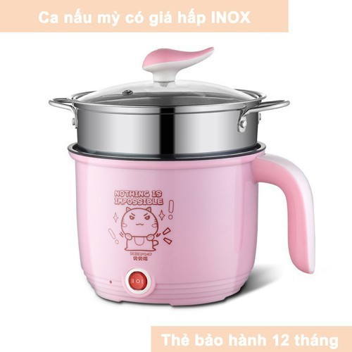 Ca mỳ kèm giá hấpCa Nấu Mì, Nấu Cơm Đa Năng Có Tay Cầm 1,8L - Nồi Lẩu Điện Mini Kèm Giá Hấp + 1 Khay Luộc Trứng Siêu Tiệ