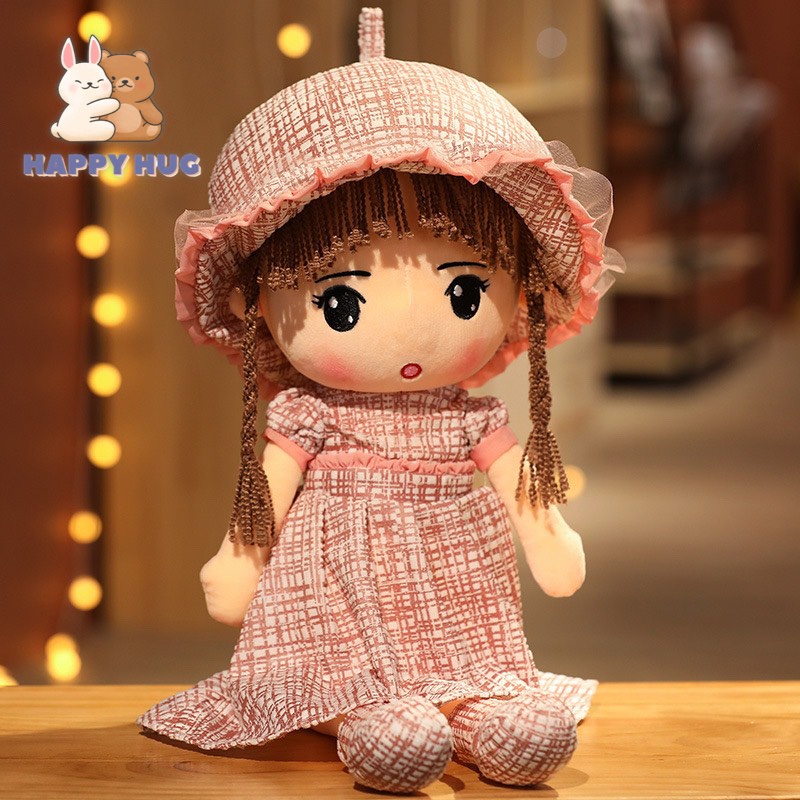 Búp bê em bé Size 70cm nhồi bông, váy nhung hồng hàng cao cấp siêu dễ thương - Happy Hug
