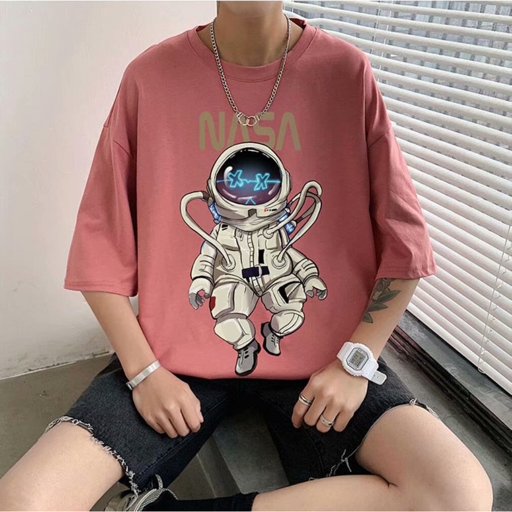 Áo Thun Cổ Tròn In Hình Phi Hành Gia Thời Trang Hàn Quốc Size M-5XL