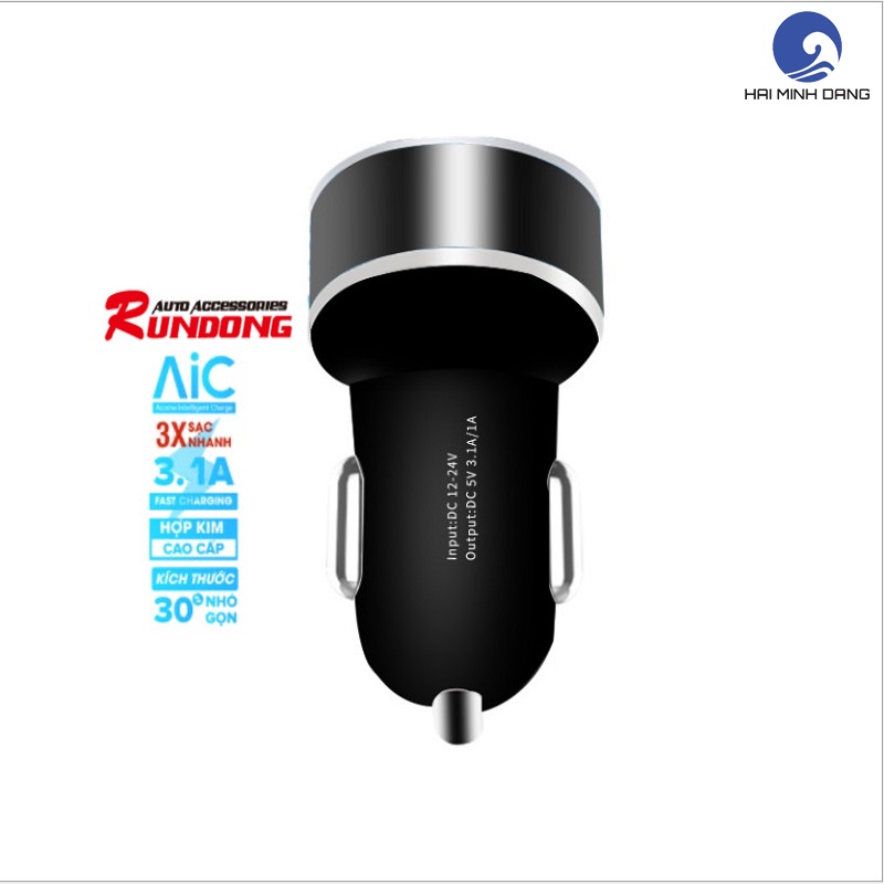Tẩu sạc trên Ô tô 2 cổng sạc USB sạc nhanh 3.1A hợp kim cao cấp có LED báo hiệu