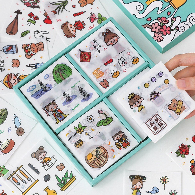 hộp 100 tấm stickers hình dán chủ đề Hoàng cung cổ trang cute trang trí sổ tay bullet journal