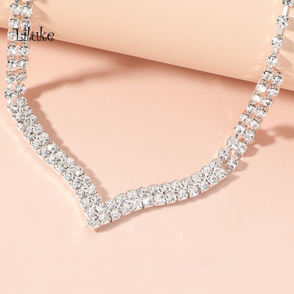 Bộ Vòng cổ + Đôi Khuyên Tai Thiết Kế Sang Trọng Đính Đá Nhân Tạo Thời Trang Cho Nữ