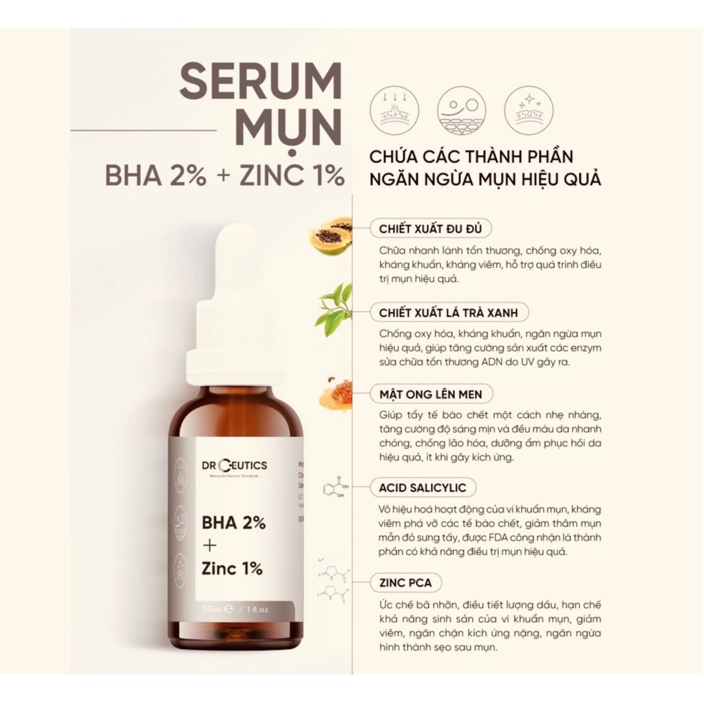 Tinh Chất Serum Chứa BHA Và ZinC DrCeutics - Giảm Mụn Và Giảm Sưng Mụn