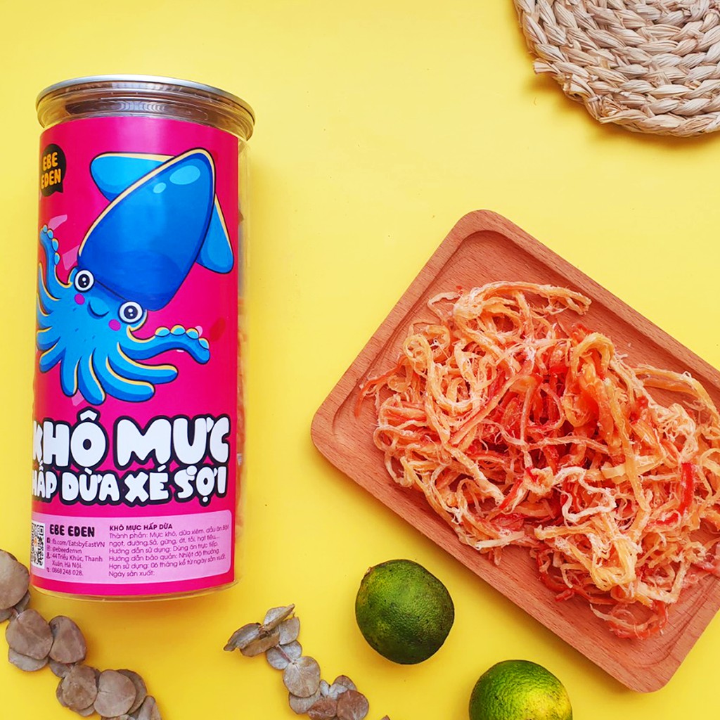 Mực dừa xé sợi Ebe Eden 250 g - siêu ngon loại 1 đẳng cấp mềm ngon, ngọt dịu - Chứng nhận vệ sinh An Toàn Thực Phẩm