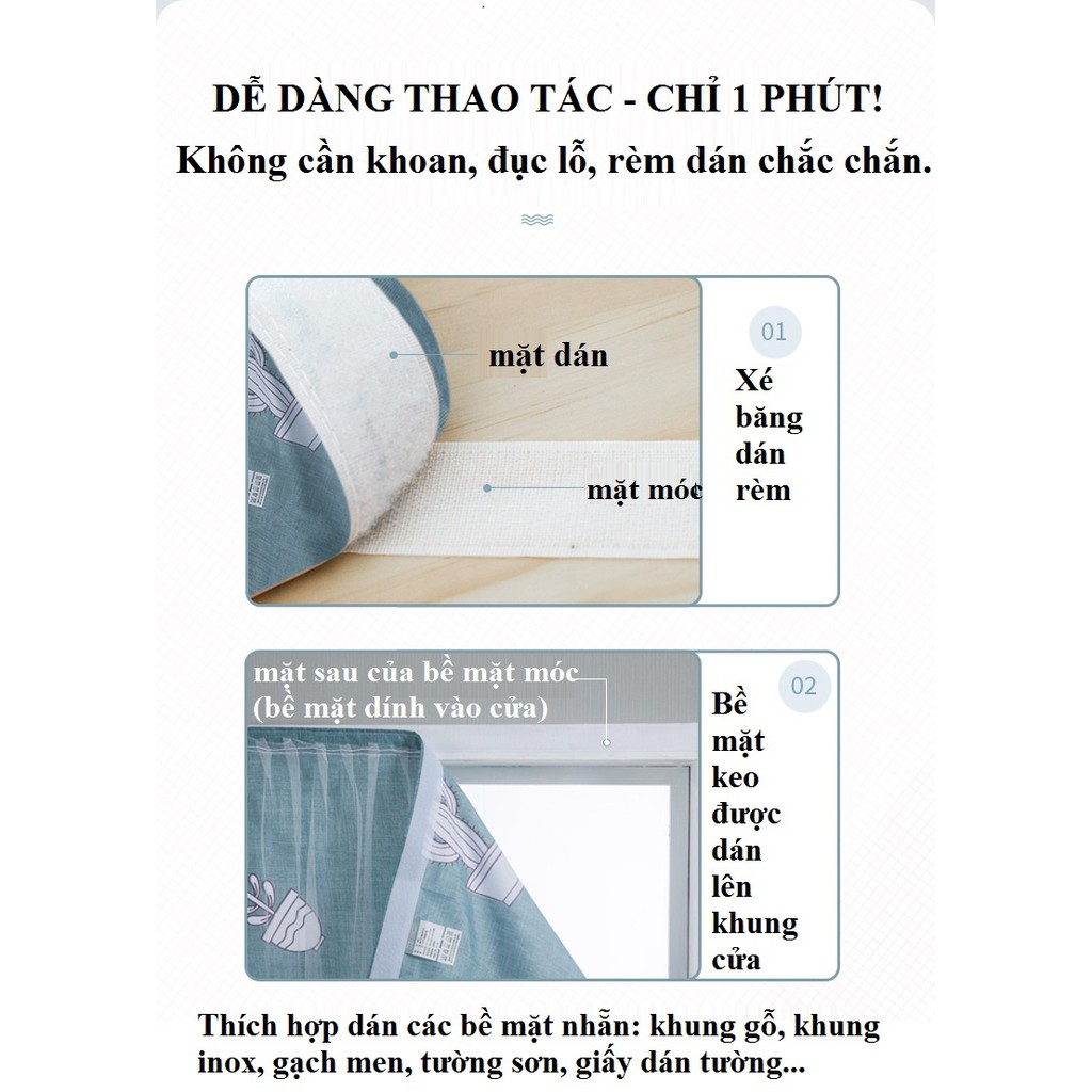 [Sẵn] Rèm cửa dán tường chống nắng, rèm cửa dán trang trí cửa sổ - phòng khách dễ dàng lắp đặt không khoan đục