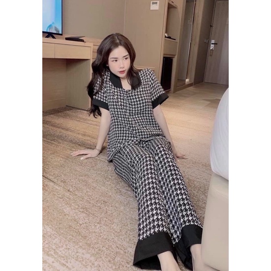Bộ Pijama Ziczac , gấu Hồng , Tay dài cổ sen, cao cấp
