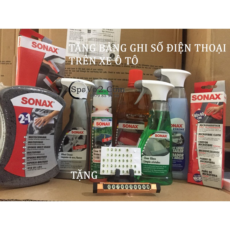 Combo sản phẩm chăm sóc ngoại thất SONAX ( TẶNG BẢNG GHI SỐ ĐIỆN THOẠI hoặc CHỐT CÀI DÂY AN TOÀN )