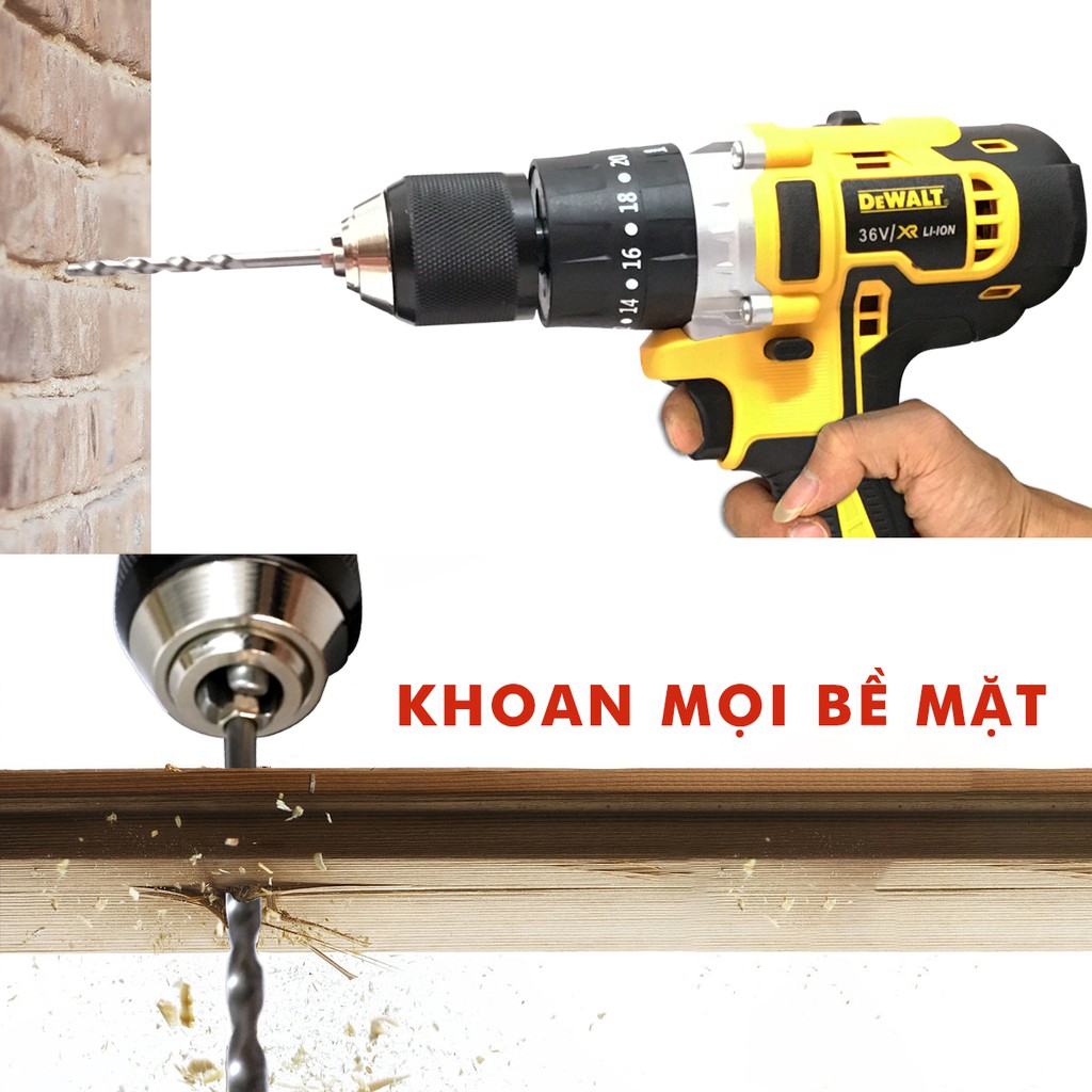 Máy khoan pin DEWALT 36V - Động cơ 775 - 2 Pin 5 cell - Có búa - Máy khoan bê tông chuyên dụng - Máy khoan pin 36V