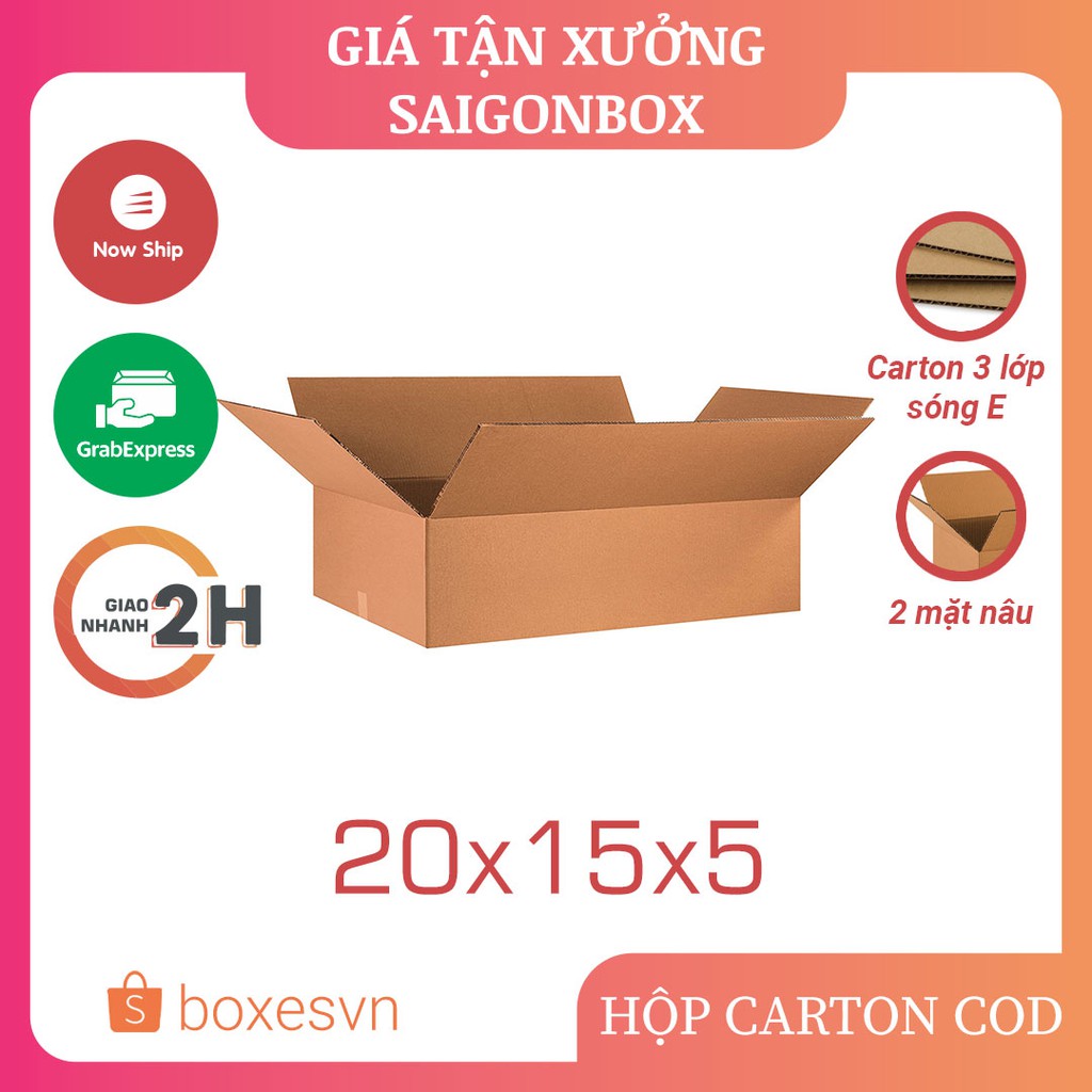 Combo 50 thùng hộp carton size 20x15x5 cm để đóng gói hàng hóa