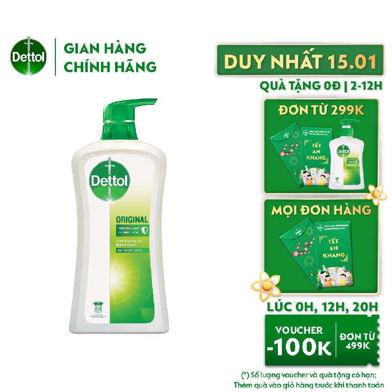 [Mã FMCGDET52 giảm 8% đơn 250k] Sữa tắm Dettol kháng khuẩn - Chai 950g