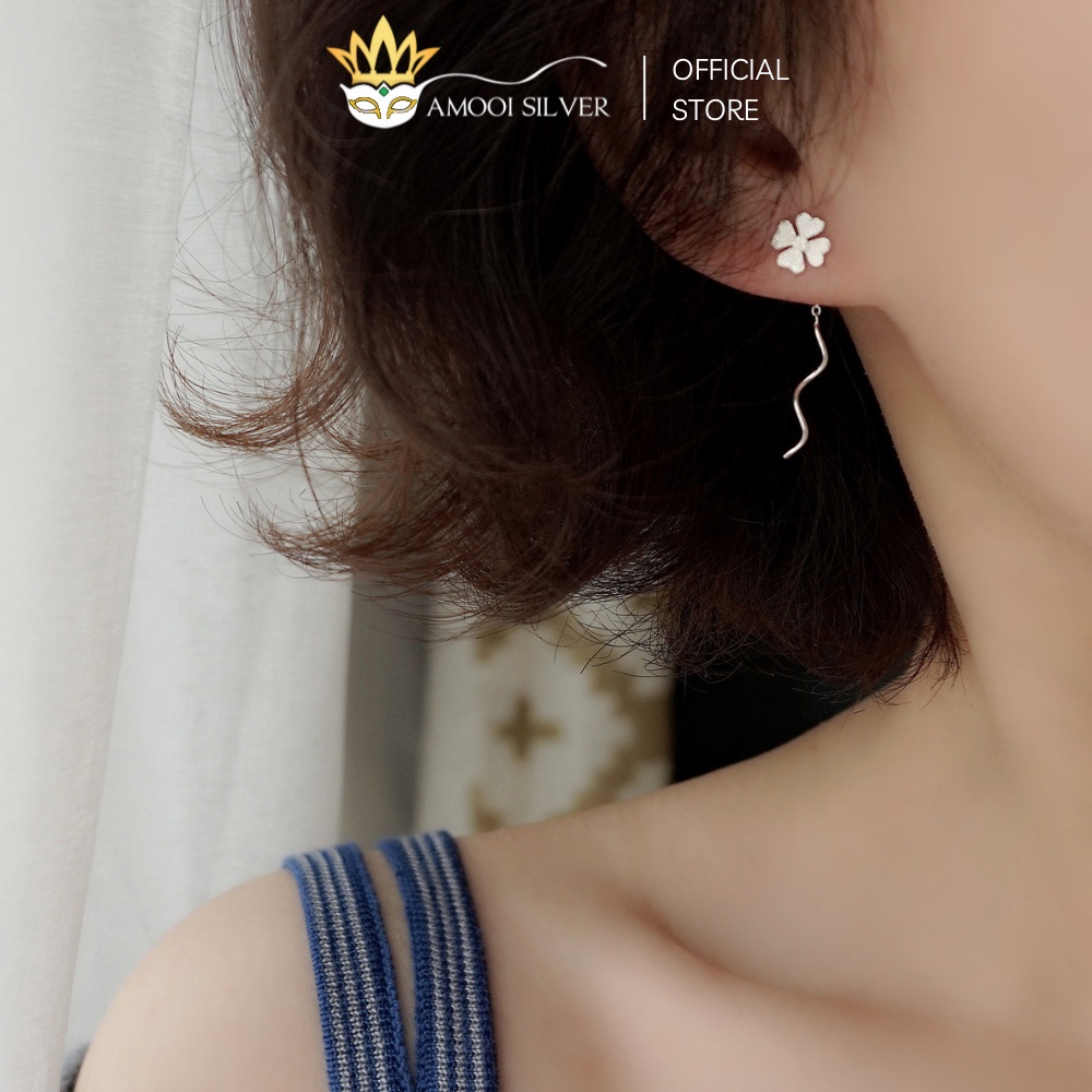 Bông Tai Bạc S925 Mẫu Cỏ 4 Lá Dáng Tua Dài Xỏ Qua Tai - Amooi Silver AB143