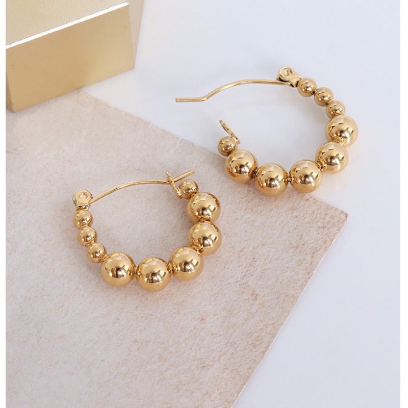 Bông Tai Khoen Tròn Hạt Bi Vàng Titan Ko Han Rỉ TT 3956
