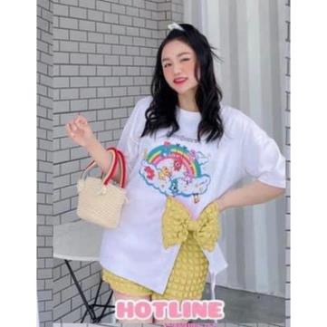 Set Bộ Đồ Nữ Áo Thun Nơ Cầu Vòng Xốp + Quần Đùi Xốp Tiểu Thư