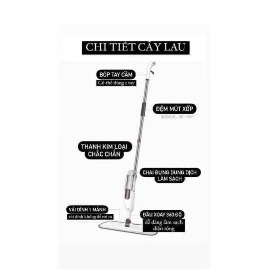 Cây lau nhà thông minh phun sương đầu xoay 360 độ kèm bình xịt nước lau sàn