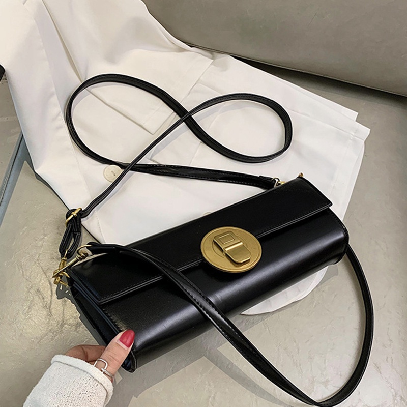 IELGY Túi Đeo Vai Màu Đen Có Khóa Phong Cách Pháp Thời Trang Cho Nữ